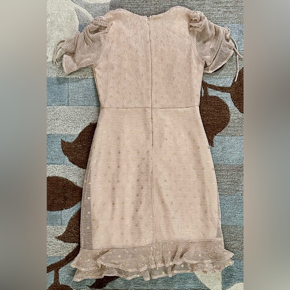 Lulu’s Top Model Light Pink & Gold Polka Dot Ruffled Flounced Dress CL3 - Picture 6 of 12